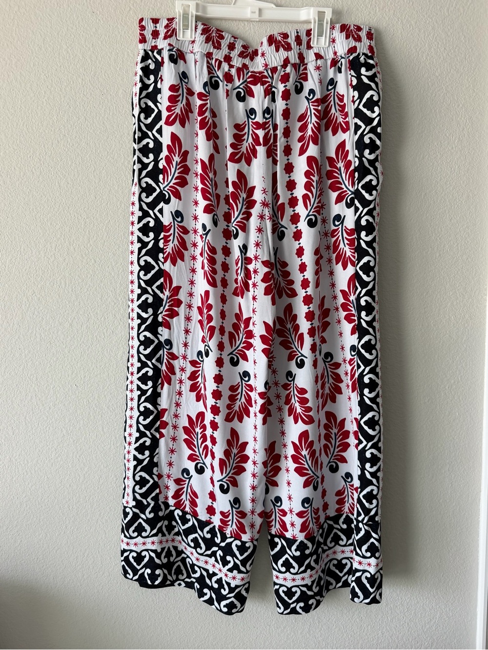 Talbots Sz L Wide Leg Pull-On Pants Viscose Twill Boho Palazzo Vacation Cruise